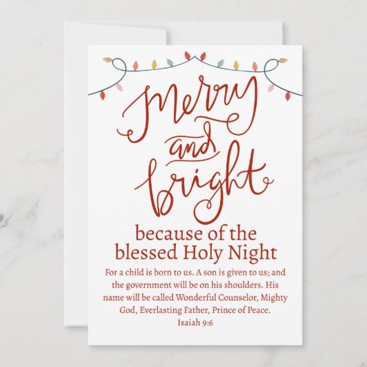 Cartes Pour Fêtes Annuelles Noël Joyeux et Bright Holy Night Rouge Script (Devant)