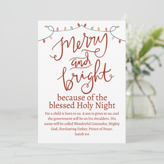 Cartes Pour Fêtes Annuelles Noël Joyeux et Bright Holy Night Rouge Script (Debout devant)