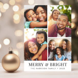 Cartes Pour Fêtes Annuelles Noël Joyeux Et Lumineux 4 Photo<br><div class="desc">Carte de voeux de Noël moderne avec un collage photo de 4,  "Merry & Bright" en typographie élégante et votre nom de famille et l'année.</div>