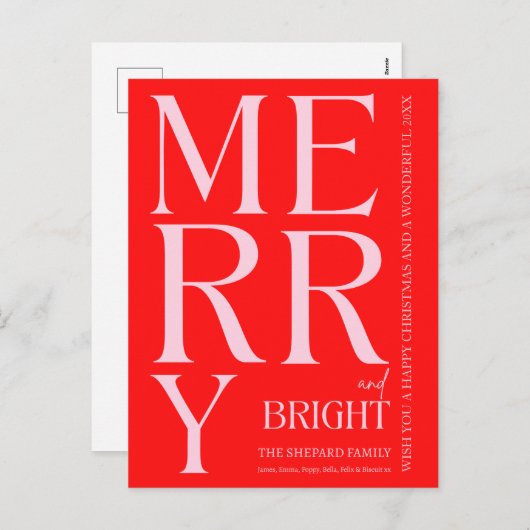 Cartes Pour Fêtes Annuelles Noël Joyeux et rose rouge vif 2025 (Devant / Derrière)