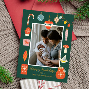 Cartes Pour Fêtes Annuelles Noël Joyeux Ornament Cute Famille Photo Holiday