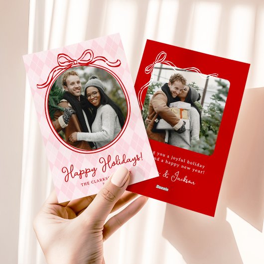 Cartes Pour Fêtes Annuelles Noël Joyeux Ruban Fantaisiste Rose et Rouge Capric