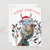 Cartes Pour Fêtes Annuelles Noël Koala portant le chapeau du Père Noël (Devant / Derrière)