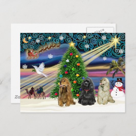 Cartes Pour Fêtes Annuelles Noël Magic Cocker Spaniels (trois) (Devant / Derrière)