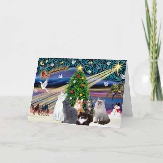 Cartes Pour Fêtes Annuelles Noël Magique - Six chats (variété) (Devant)