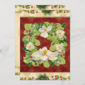 Cartes Pour Fêtes Annuelles Noël Magnolia Wreath in Pine Boughs Nature (Devant / Derrière)