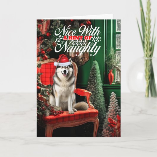 Cartes Pour Fêtes Annuelles Noël Malamute chien de l'Alaska vilain ou Nice (Devant)