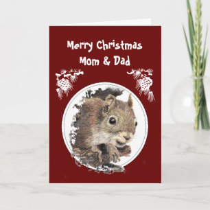 Cartes Pour Fêtes Annuelles Noël Maman & Papa de tas de noix -Écureuil