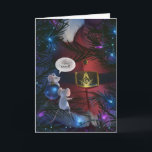 Cartes Pour Fêtes Annuelles Noël Masonic Vintage unique<br><div class="desc">Des cartes de Noël maçonniques uniques qui peuvent être personnalisées pour vos frères lodge, amis et famille. Cette peinture de style franc-maçonnerie illustrée par Raphaela Wilson en 2020 représente un Père Noël vintage portant une carré d'or et une boucle de boussole. Une des souris blanches regardant depuis l'arbre de Noël...</div>