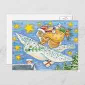 Cartes Pour Fêtes Annuelles Noël mignon avec lapin comme Père Noël sur Hibou (Devant / Derrière)