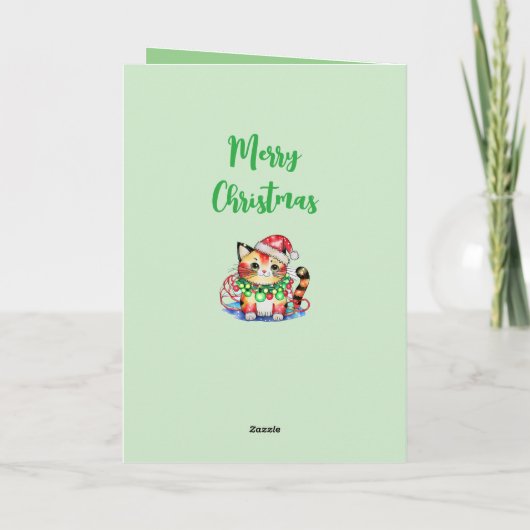 Cartes Pour Fêtes Annuelles Noël mignon chattes étoiles vert (Dos)