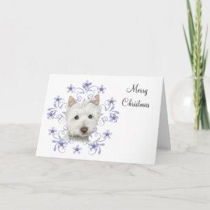 Cartes Pour Fêtes Annuelles Noel mignon chien Westie Art et des étoiles de fla