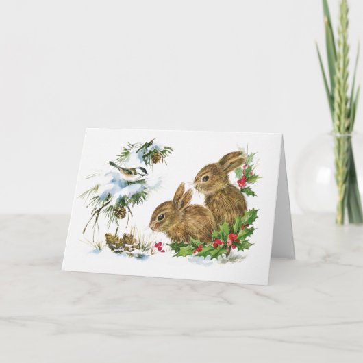 Cartes Pour Fêtes Annuelles Noël mignon de deux lapins (Devant)