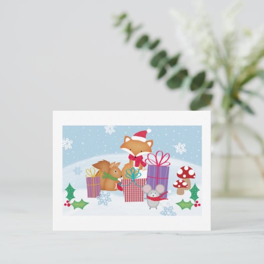 Cartes Pour Fêtes Annuelles Noël mignon hiver Bois Animaux Art (Debout devant)