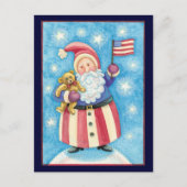 Cartes Pour Fêtes Annuelles Noël mignon, Père Noël patriotique avec drapeau (Devant)