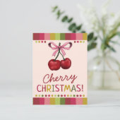 Cartes Pour Fêtes Annuelles Noël mignonne croupe rose et cerise rouge (Debout devant)