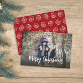 Cartes Pour Fêtes Annuelles Noël Minimal Rouge Simple Script 1 Photo Hiver