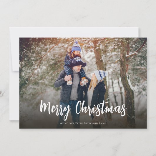 Cartes Pour Fêtes Annuelles Noël Minimal Rouge Simple Script 1 Photo Hiver (Devant)