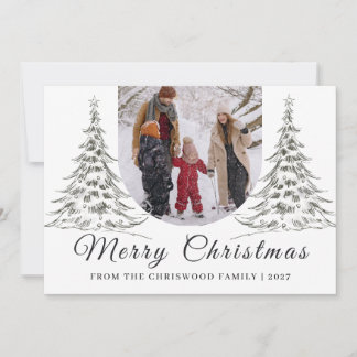 Cartes Pour Fêtes Annuelles Noël minimaliste avec arbre à pin dessiné à la mai