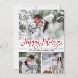 Cartes Pour Fêtes Annuelles Noël moderne 3 PHOTO Bois rustique Salutation