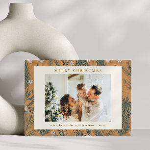 Cartes Pour Fêtes Annuelles Noël Moderne Boho Botanique Verdure Deux Photos