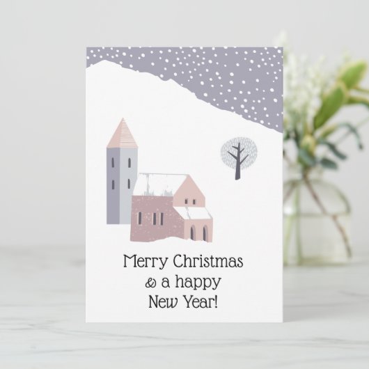 Cartes Pour Fêtes Annuelles Noël Moderne Hiver Neige Lilas Poussiéreux (Debout devant)