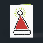 Cartes Pour Fêtes Annuelles Noël moderne Red Santa Chapeau Joyeux Bright<br><div class="desc">Envoyez des voeux chaleureux cette saison de vacances avec une carte de voeux personnalisée. Ce joli design présente l'illustration d'un chapeau de Père Noël rouge avec les mots "Joyeux & Lumineux" en vert citron séché autour du pom pom pom. À l'intérieur de la carte se trouve un motif vert en...</div>