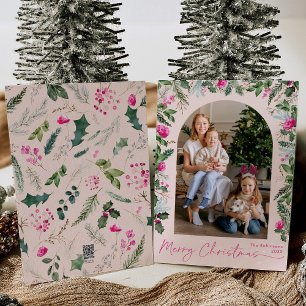 Cartes Pour Fêtes Annuelles Noel moderne rose pâle vert Arc 1 Photo