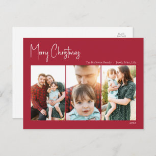 Cartes Pour Fêtes Annuelles Noël moderne   Rouge à trois photos