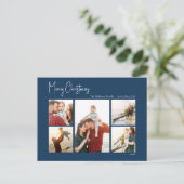 Cartes Pour Fêtes Annuelles Noël moderne | Script bleu Cinq photos (Debout devant)