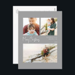 Cartes Pour Fêtes Annuelles Noël moderne | Trois photos centrées sur l'argent<br><div class="desc">Ce Noël moderne | argent centré trois photo carte postale de vacances est parfait pour votre minimaliste shabby chic boho argent et blanc de vacances salutation. La calligraphie manuscrite minimaliste est délicate et rustique tout en restant élégante et élégante. Vous trouverez que tout ce qui concerne ce produit est modifiable,...</div>