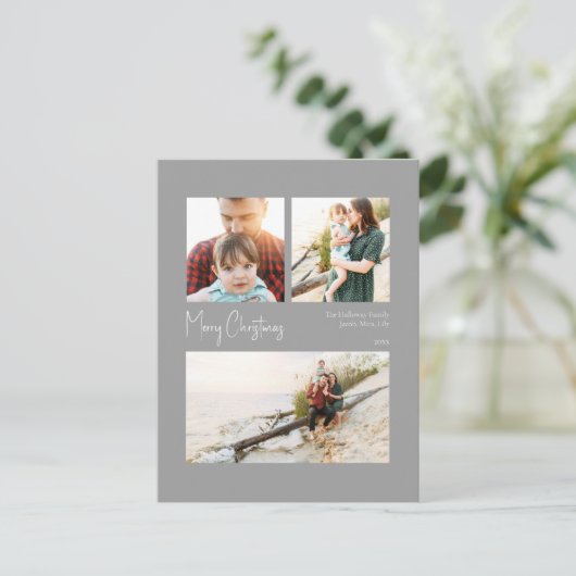 Cartes Pour Fêtes Annuelles Noël moderne | Trois photos centrées sur l'argent (Debout devant)