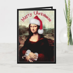 Cartes Pour Fêtes Annuelles Noël Mona Lisa avec chapeau de Santa