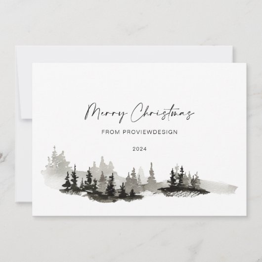 Cartes Pour Fêtes Annuelles Noël Monochrome Paysage d'hiver Affaires (Devant)