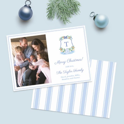 Cartes Pour Fêtes Annuelles Noël Monogramme Peint À La Main Et Bleu