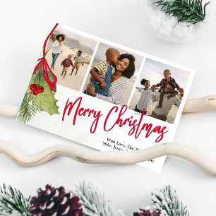Cartes Pour Fêtes Annuelles Noël Multi Photo Winter Greenery Holly