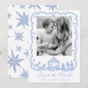 Cartes Pour Fêtes Annuelles Noël Nativité Bleu Aquarelle