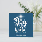 Cartes Pour Fêtes Annuelles Noël Nativité Joie au monde Bleu & Blanc (Debout devant)