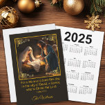 Cartes Pour Fêtes Annuelles Noël Nativité Saint-Famille Calendrier<br><div class="desc">Célébrez le vrai sens de Noël avec notre belle carte/calendrier de Noël de la crèche. Le recto de la carte présente le verset de la Bible Luc 2:11 éternel et émouvant, qui nous rappelle la naissance miraculeuse de Jésus. Au verso, vous trouverez un calendrier pratique que votre bénéficiaire peut profiter...</div>