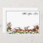 Cartes Pour Fêtes Annuelles Noël Noël Noël Père Noël Sleigh Reindeer frontière (Devant / Derrière)