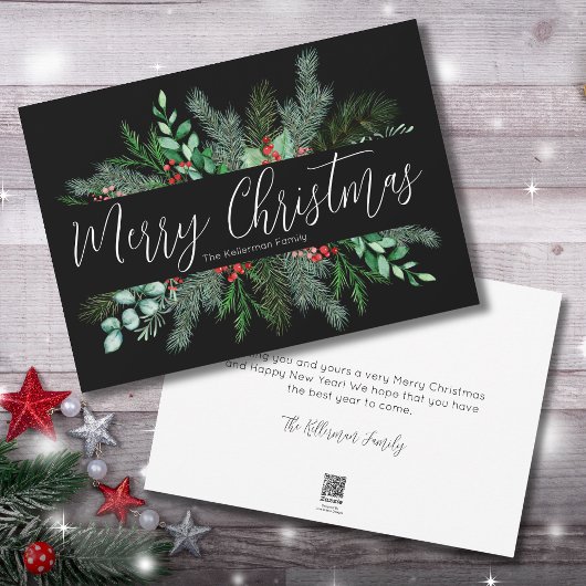 Cartes Pour Fêtes Annuelles Noël noir verdoyant