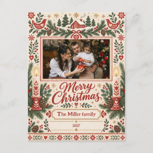 Cartes Pour Fêtes Annuelles Noël nordique Folk Art Cabine cosy Photo personnal