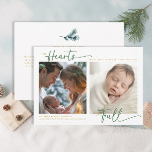 Cartes Pour Fêtes Annuelles Noël Nos cœurs Famille verte Bébé 2 Photos