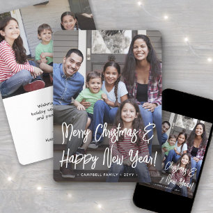Cartes Pour Fêtes Annuelles Noël & Nouvel An Brossé Blanc Script 2 Photo