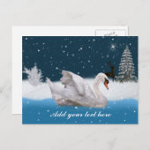 Cartes Pour Fêtes Annuelles Noël, Nuit neigeuse avec un cygne, personnalisable (Devant / Derrière)