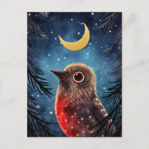 Cartes Pour Fêtes Annuelles Noël Oiseau neige Lune de nuit Message