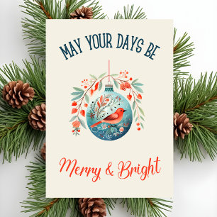 Cartes Pour Fêtes Annuelles Noël Oiseau Rouge et Bleu Frais Aquarelle Vintage