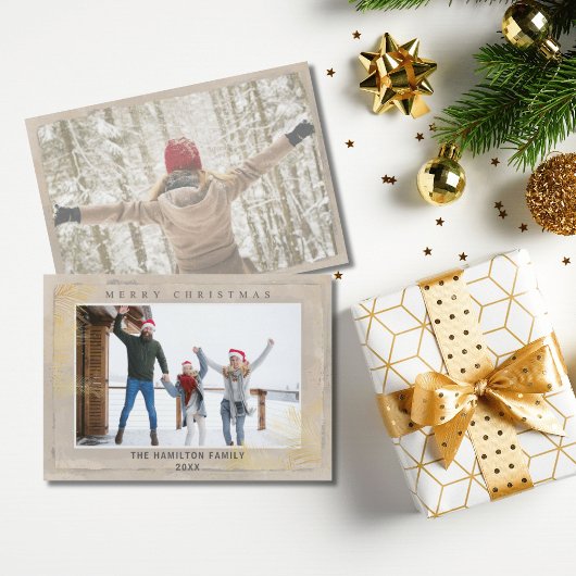 Cartes Pour Fêtes Annuelles Noël Or & Feuillage Beige Moderne
