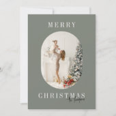 Cartes Pour Fêtes Annuelles Noël Oval Boho Vert (Devant)