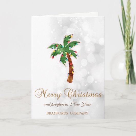 Cartes Pour Fêtes Annuelles Noël Palm Tree String Lights Bokeh (Devant)